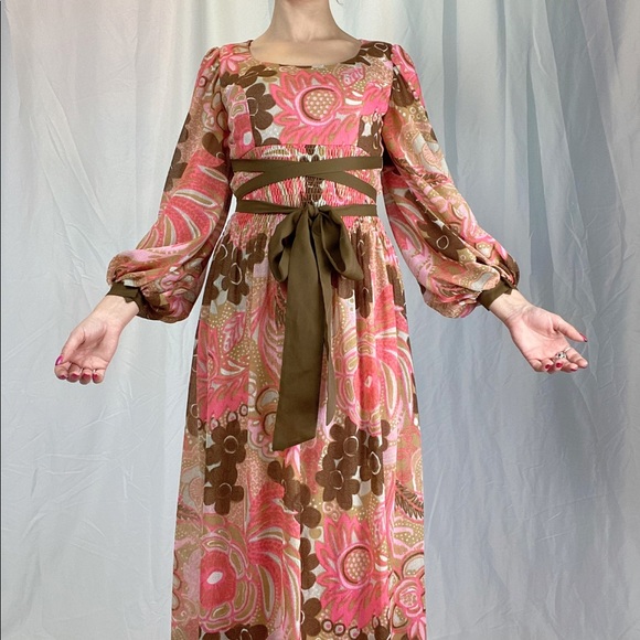 Vintage Psychedelic Maxi Renaissance Dress. Diolen Loft - Picture 5 of 12